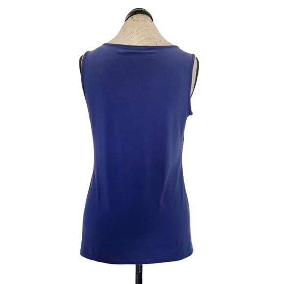 Cato Womens Blouse Tank Blue Stretch Slewveless Sheer Neckline Size Small - Picture 3 of 12